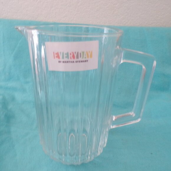 Martha Stewart Everyday Glass Pitcher Clear Ribbed Heavy Handled Spout New - Picture 1 of 4